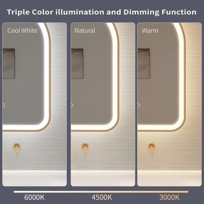 42 Inch Arch LED Front and Backlit Wall Mirror in Satin Gold