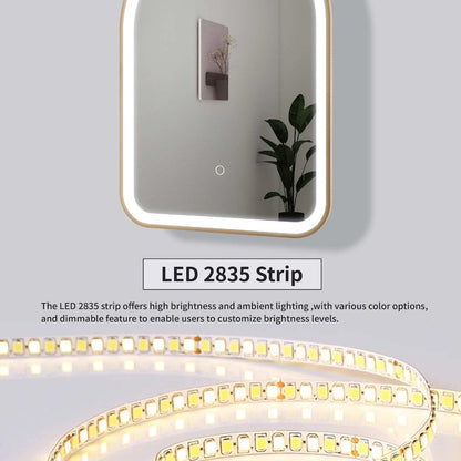 42 Inch Arch LED Front and Backlit Wall Mirror in Satin Gold