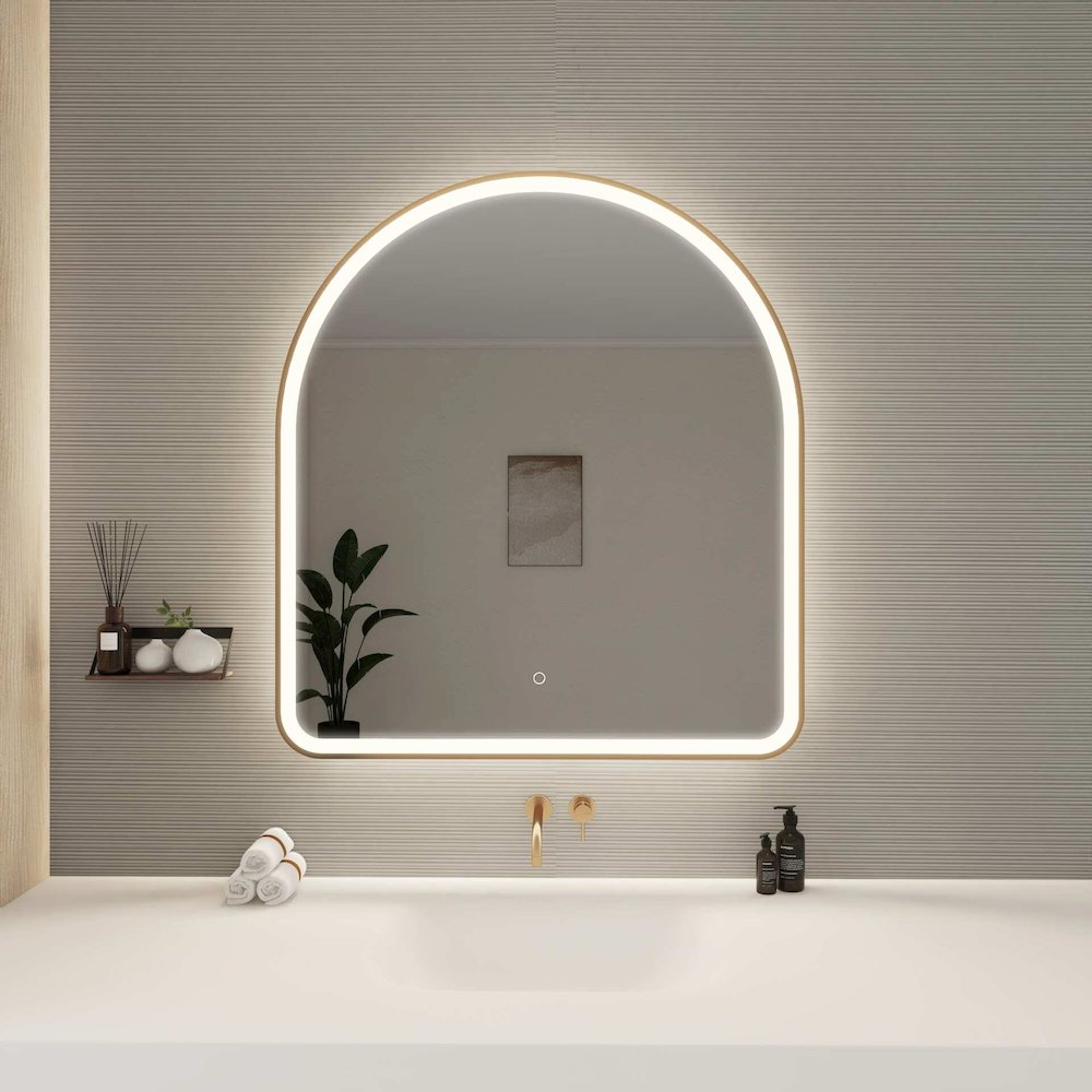 42 Inch Arch LED Front and Backlit Wall Mirror in Satin Gold