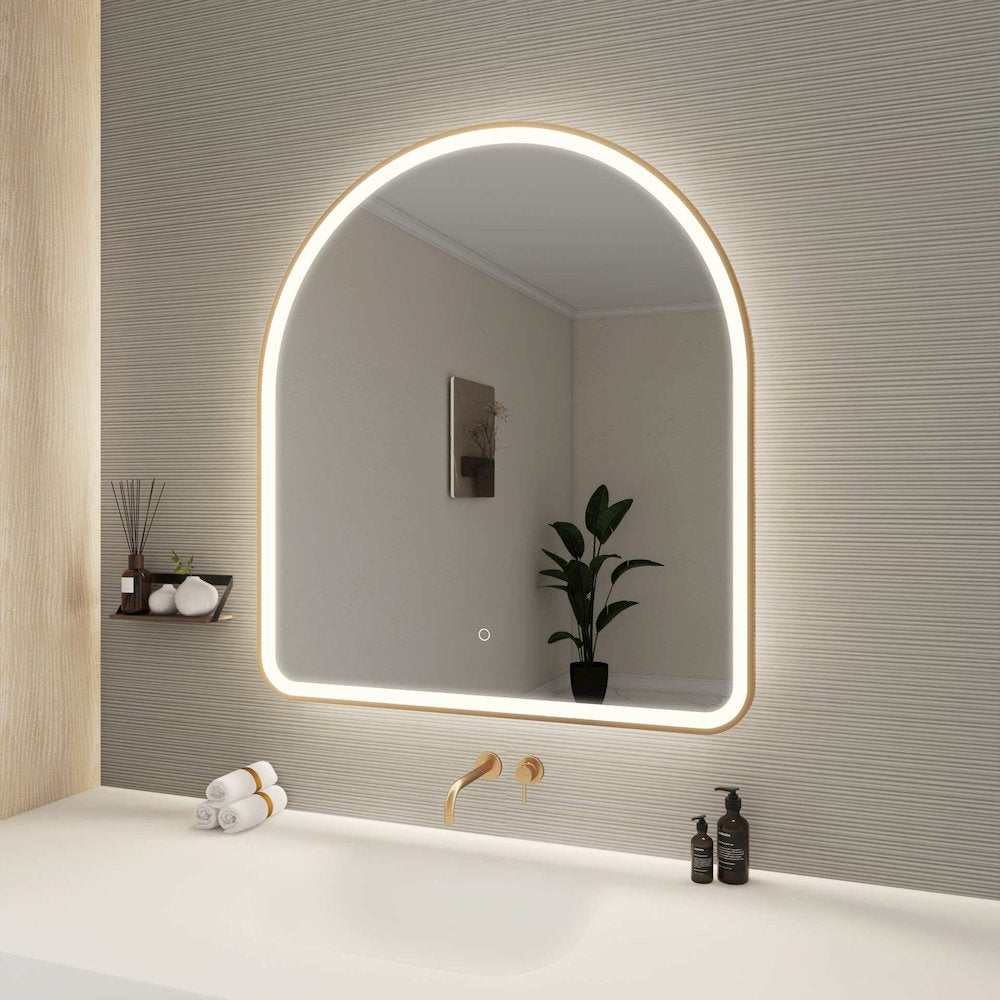 42 Inch Arch LED Front and Backlit Wall Mirror in Satin Gold