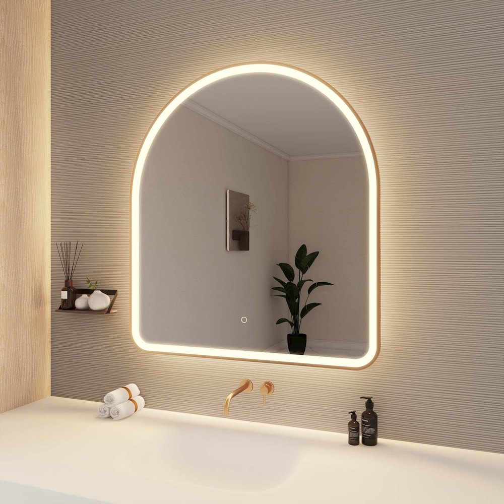 42 Inch Arch LED Front and Backlit Wall Mirror in Satin Gold