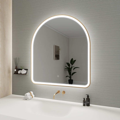 42 Inch Arch LED Front and Backlit Wall Mirror in Satin Gold