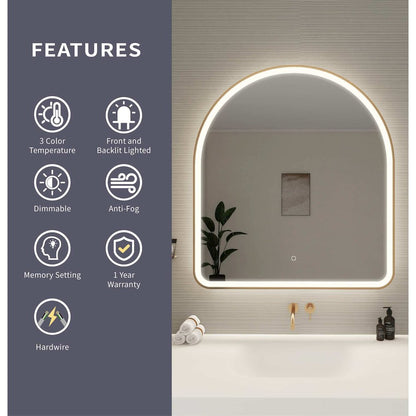 42 Inch Arch LED Front and Backlit Wall Mirror in Satin Gold