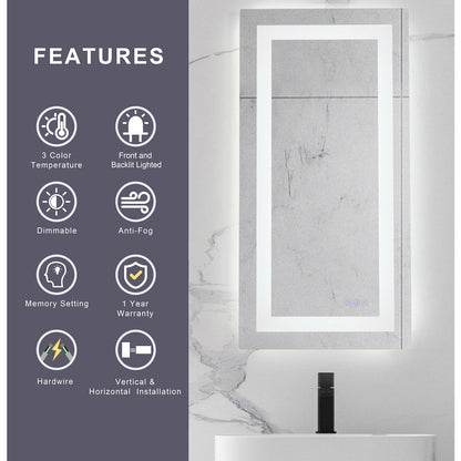 Riven 40X20 Led Mirror, Adjustable Color 3000K/4200K/6400K