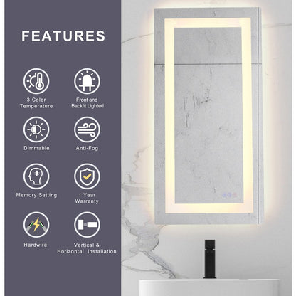Riven 40X20 Led Mirror, Adjustable Color 3000K/4200K/6400K