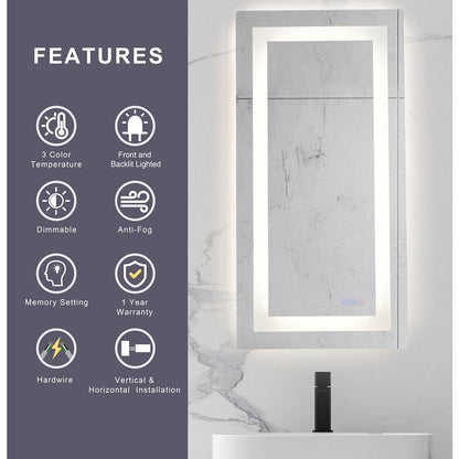 Riven 40X24 Led Mirror, Adjustable Color 3000K/4200K/6400K