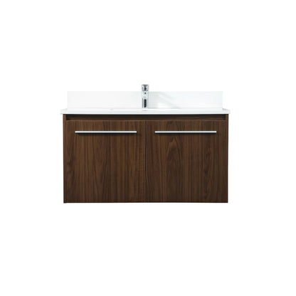 36 Inch Single Bathroom Vanity In Walnut With Backsplash