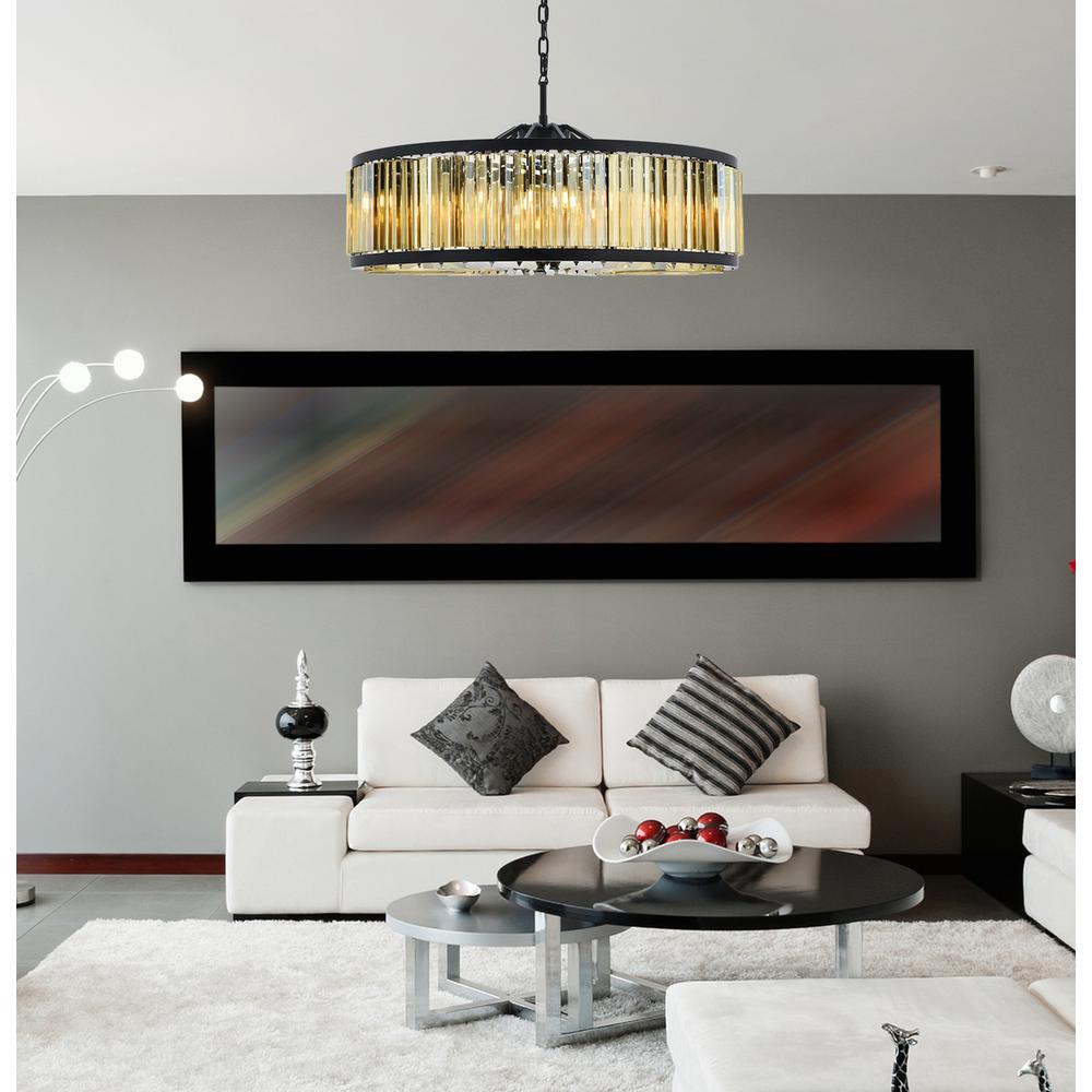 Chelsea 10 light Matte Black Chandelier Golden Teak (Smoky) Royal Cut Crystal