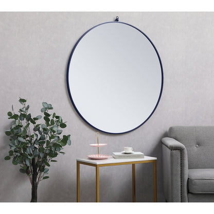Metal Frame Round Mirror With Decorative Hook 42 Inch Blue