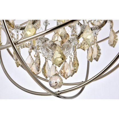 Geneva 5 light polished nickel Pendant Golden Teak (Smoky) Royal Cut crystal