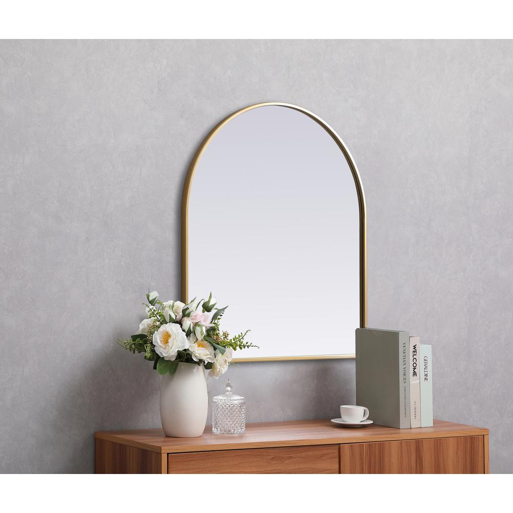 Metal Frame Arch Mirror 27x30 Inch in Brass