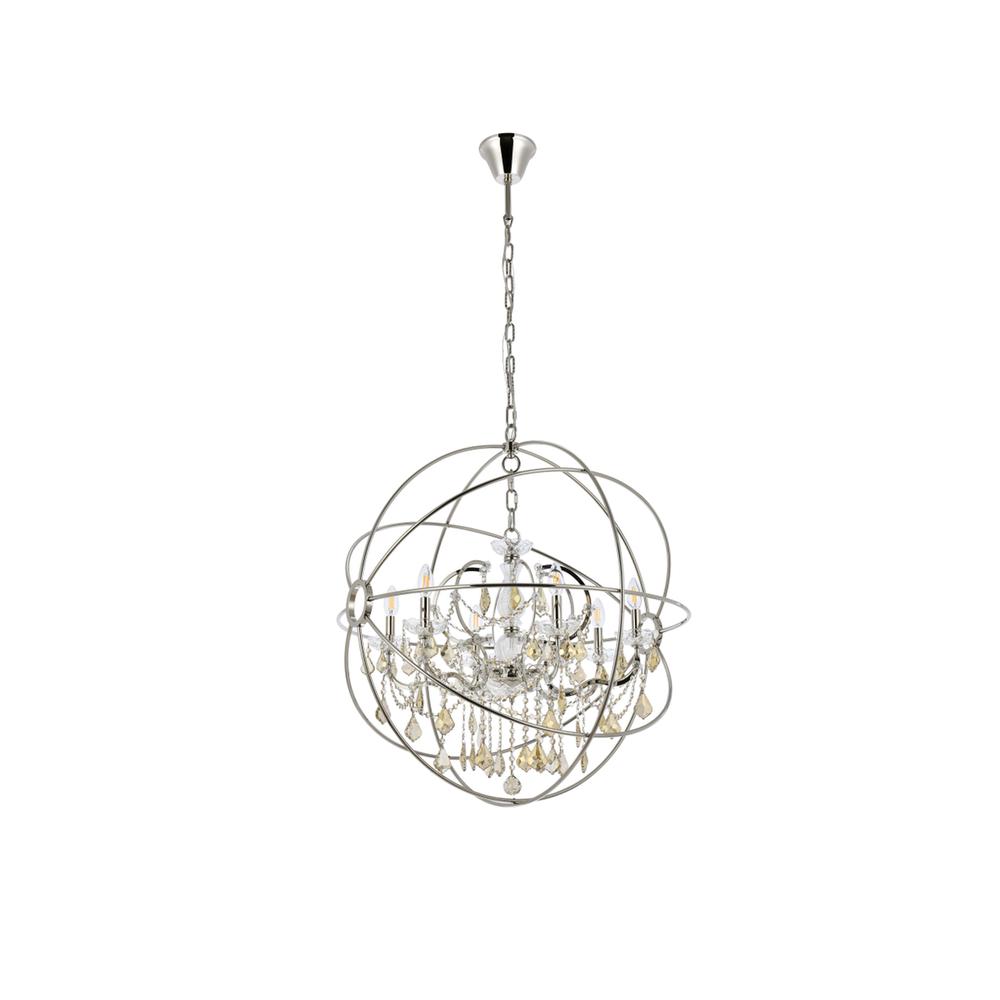 Geneva 6 light polished nickel Chandelier Golden Teak (Smoky) Royal Cut crystal
