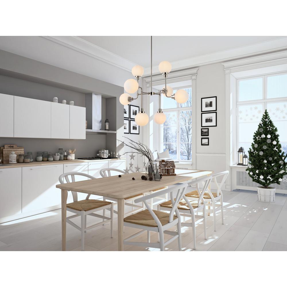 Hanson 8 lights pendant in polished nickel with frosted shade