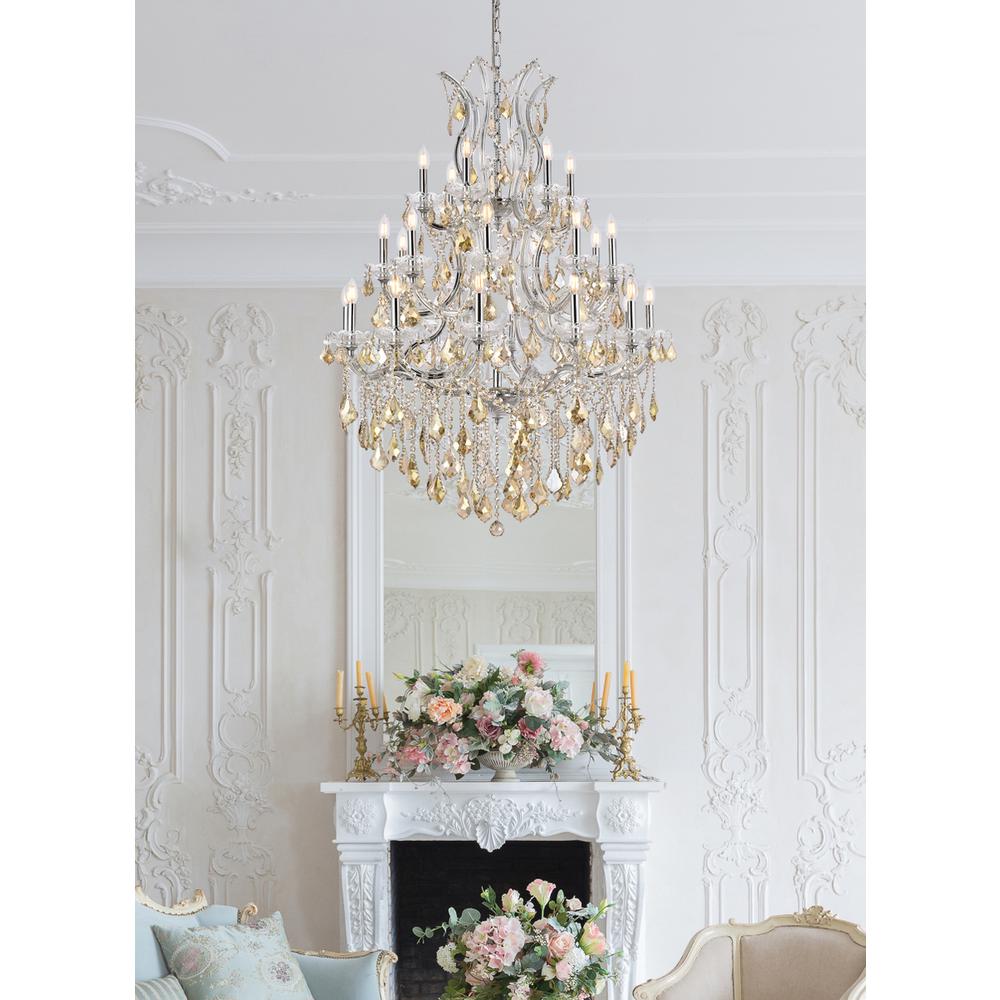 Maria Theresa 28 light Chrome Chandelier Golden Teak (Smoky) Royal Cut Crystal