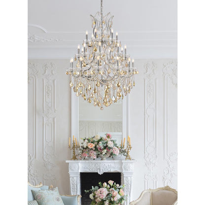 Maria Theresa 28 light Chrome Chandelier Golden Teak (Smoky) Royal Cut Crystal