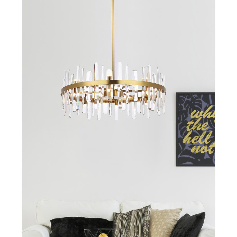 Serena 32 inch crystal round chandelier in satin gold
