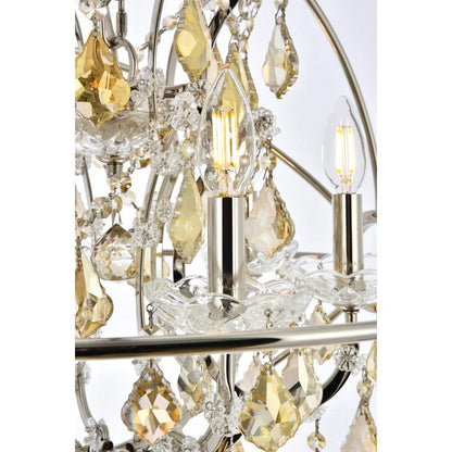 Geneva 6 light polished nickel Chandelier Golden Teak (Smoky) Royal Cut crystal