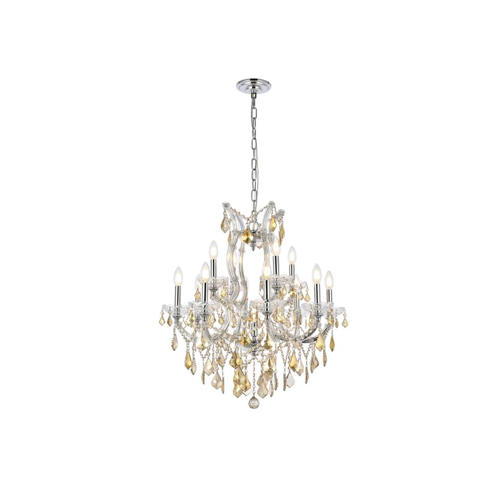 Maria Theresa 13 light Chrome Chandelier Golden Teak (Smoky) Royal Cut Crystal