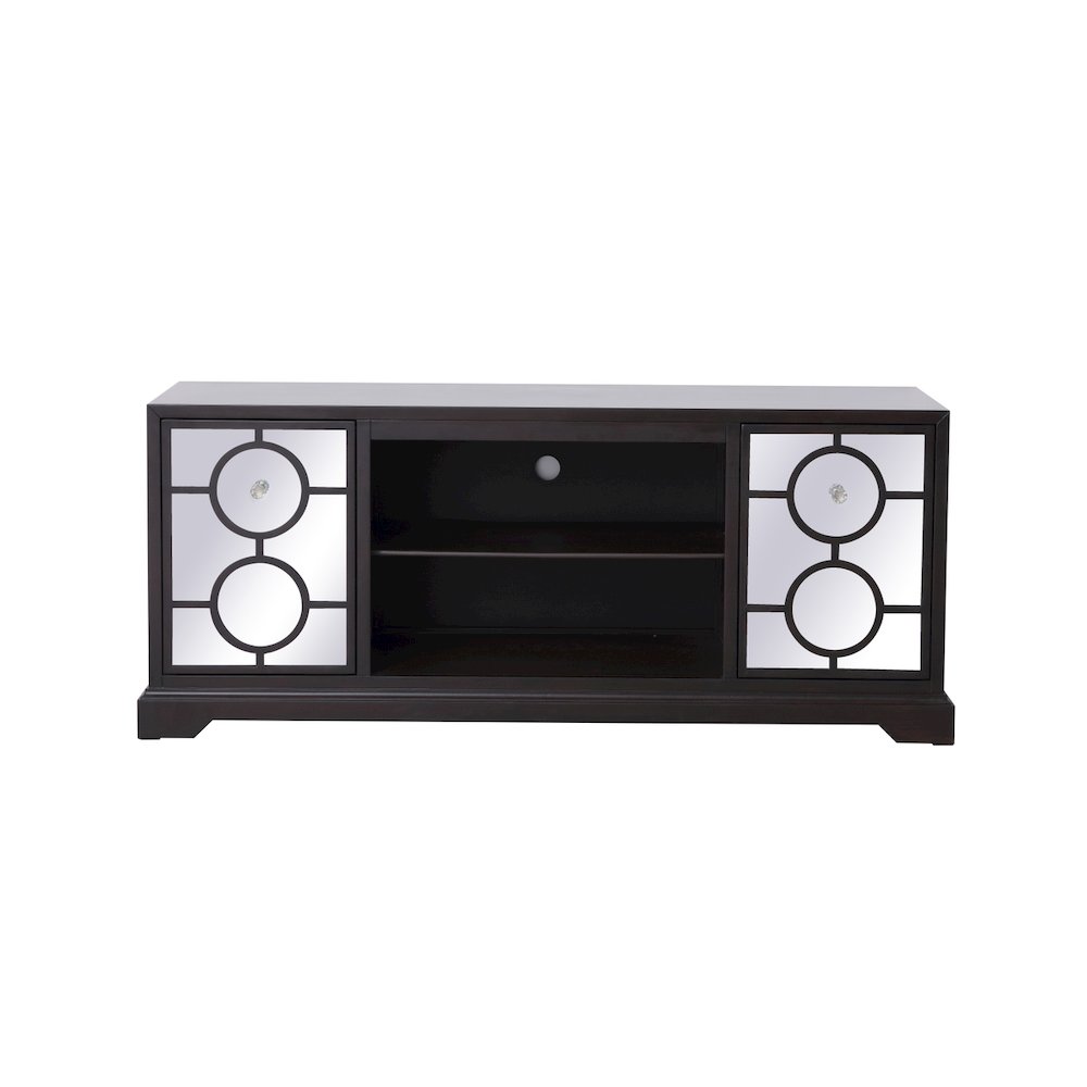 60 In. Mirrored Tv Cabinet Stand In Dark Walnut