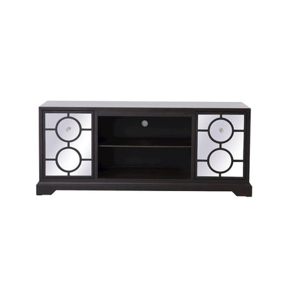 60 In. Mirrored Tv Cabinet Stand In Dark Walnut
