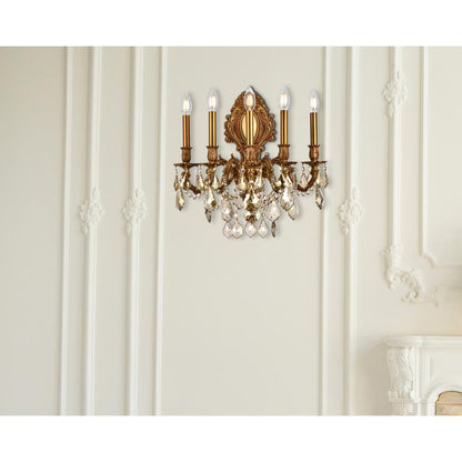 Monarch 5 light French Gold Wall Sconce Golden Teak (Smoky) Royal Cut Crystal