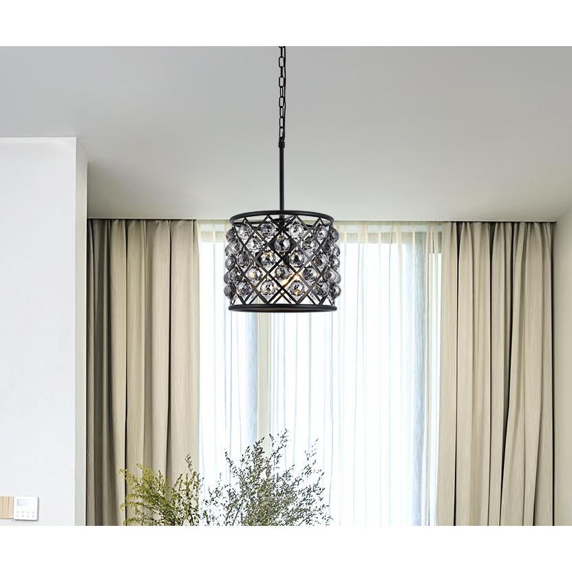 Madison 4 light Matte Black Pendant Silver Shade (Grey) Royal Cut Crystal