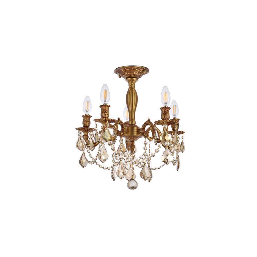 Rosalia 5 light French Gold Flush Mount Golden Teak (Smoky) Royal Cut Crystal