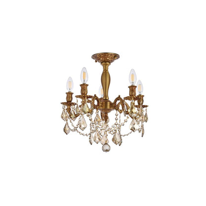 Rosalia 5 light French Gold Flush Mount Golden Teak (Smoky) Royal Cut Crystal