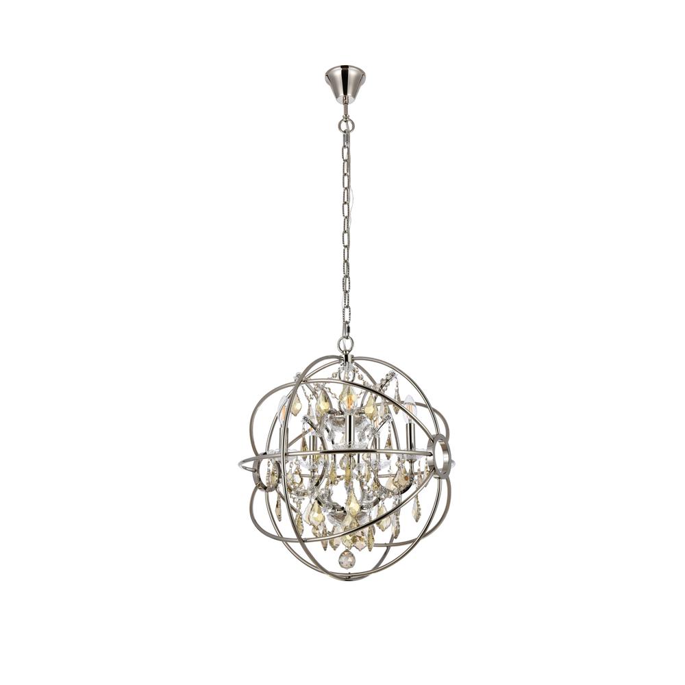 Geneva 5 light polished nickel Pendant Golden Teak (Smoky) Royal Cut crystal