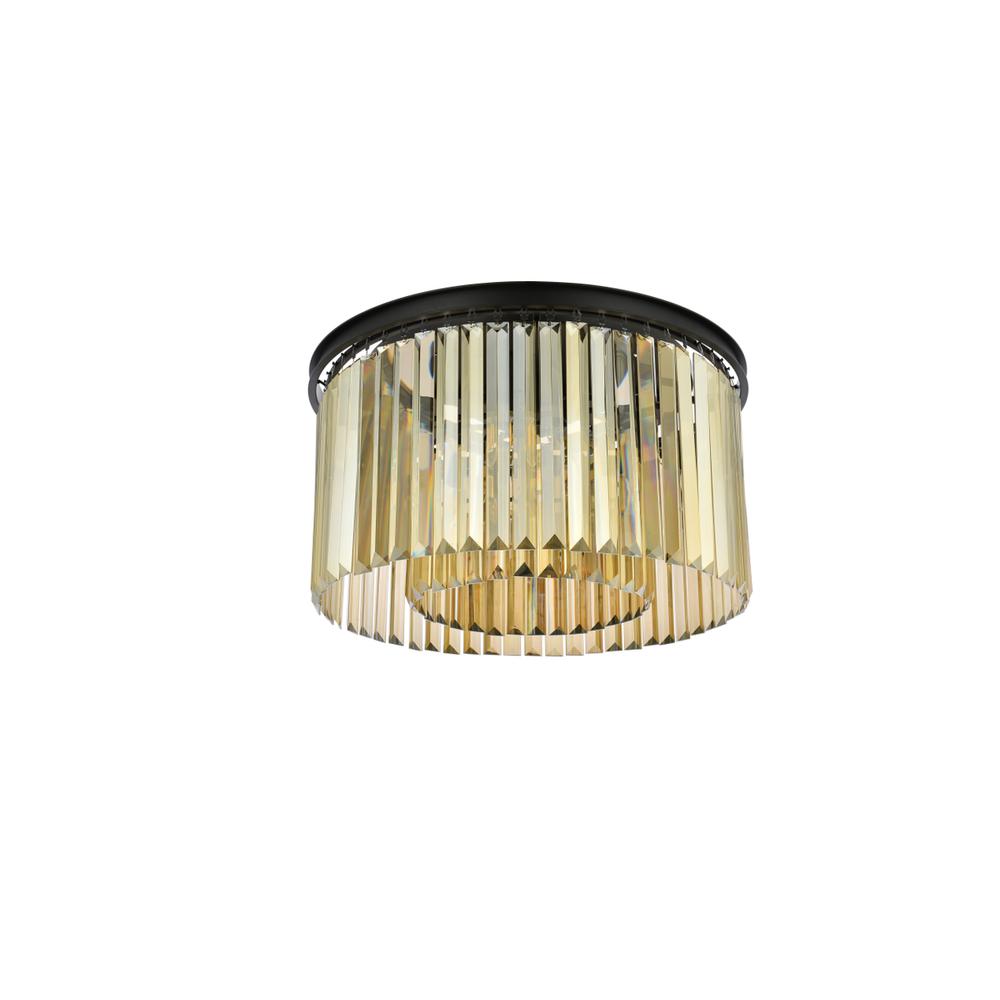 Sydney 8 light Matte Black Flush Mount Golden Teak (Smoky) Royal Cut Crystal