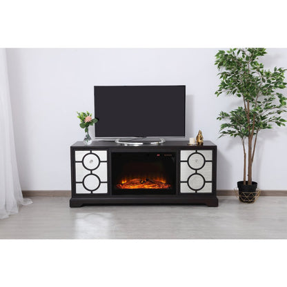 60 In. Mirrored Tv Stand With Wood Fireplace Insert In Dark Walnut