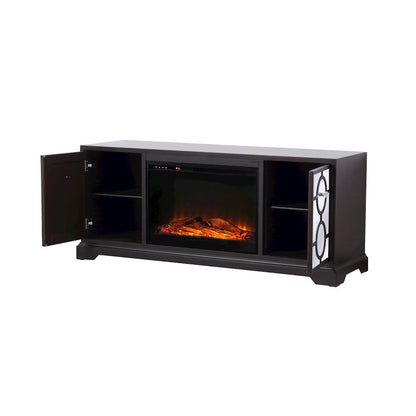 60 In. Mirrored Tv Stand With Wood Fireplace Insert In Dark Walnut