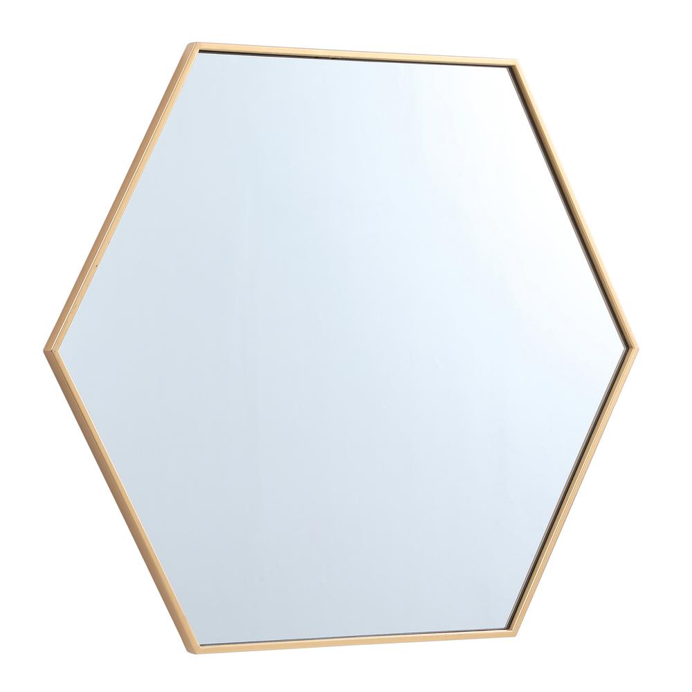 Metal frame hexagon mirror 38 inch in Brass