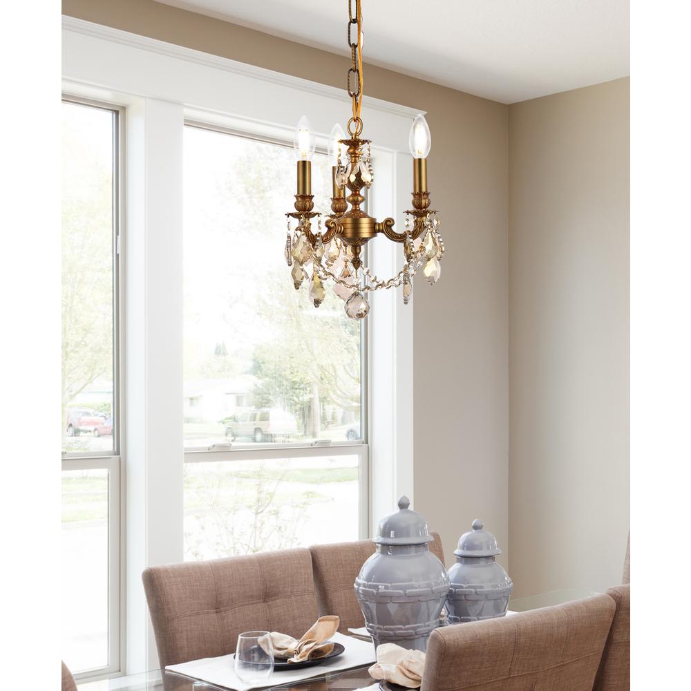 Lillie 3 light French Gold Pendant Golden Teak (Smoky) Royal Cut Crystal