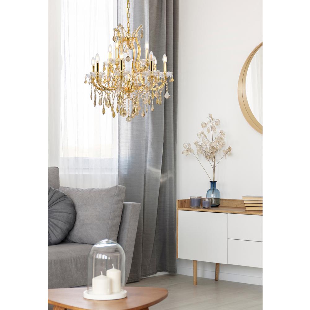 Maria Theresa 13 light Gold Chandelier Golden Teak (Smoky) Royal Cut Crystal