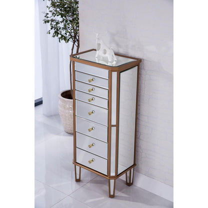 7 Drawer Jewelry Armoire 18 in. x 12 in. x 41 in. in Gold Clear