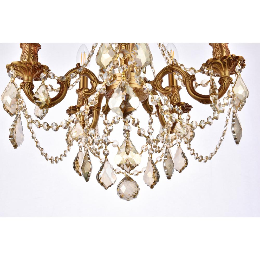 Rosalia 5 light French Gold Pendant Golden Teak (Smoky) Royal Cut Crystal