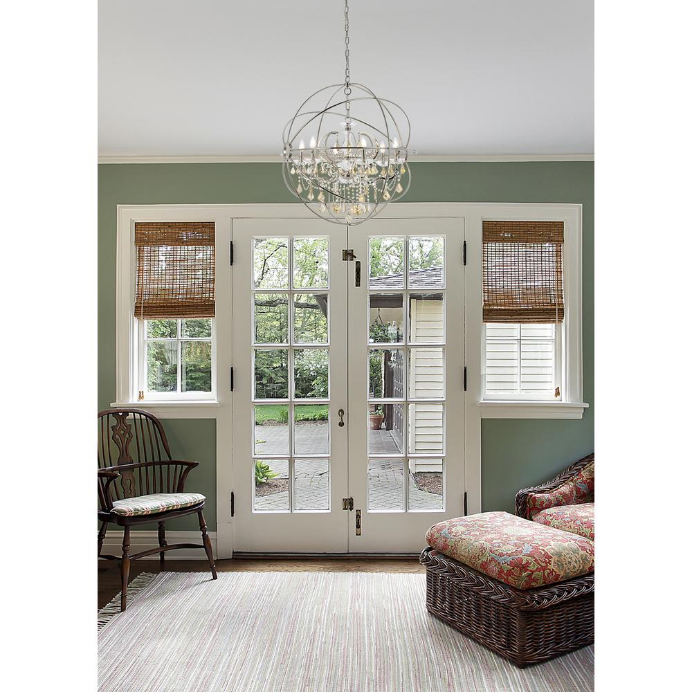 Geneva 6 light polished nickel Chandelier Golden Teak (Smoky) Royal Cut crystal