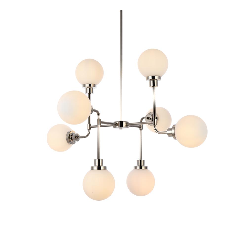 Hanson 8 lights pendant in polished nickel with frosted shade