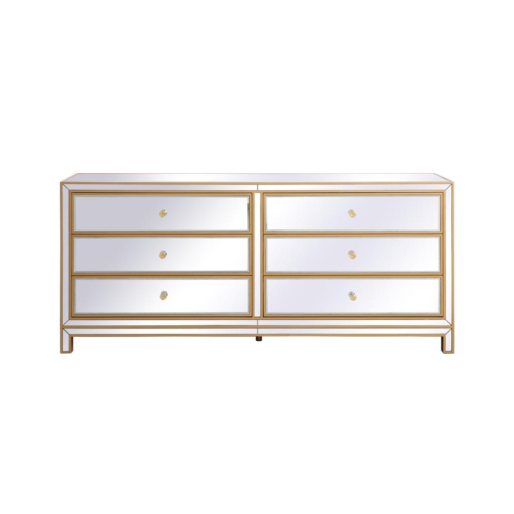 Reflexion 72 in. mirrored six drawer chest in gold