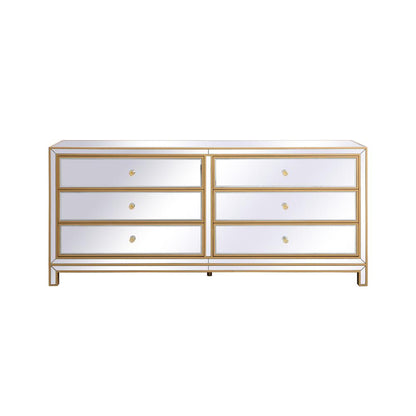 Reflexion 72 in. mirrored six drawer chest in gold
