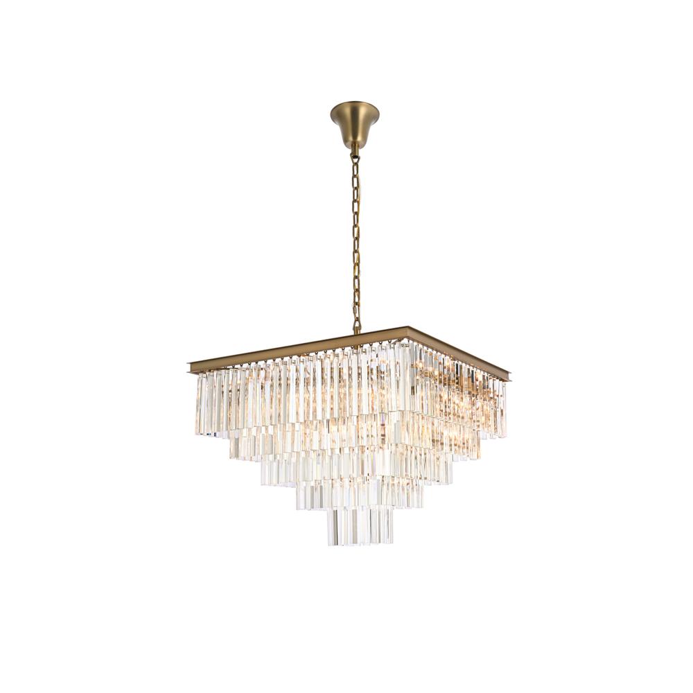 Sydney 34 inch square crystal chandelier in satin gold