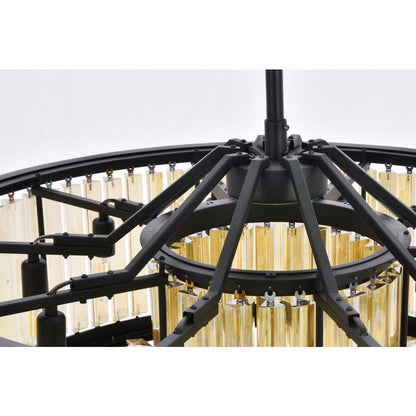 Chelsea 10 light Matte Black Chandelier Golden Teak (Smoky) Royal Cut Crystal