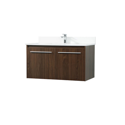 36 Inch Single Bathroom Vanity In Walnut With Backsplash