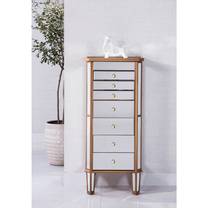 7 Drawer Jewelry Armoire 18 in. x 12 in. x 41 in. in Gold Clear