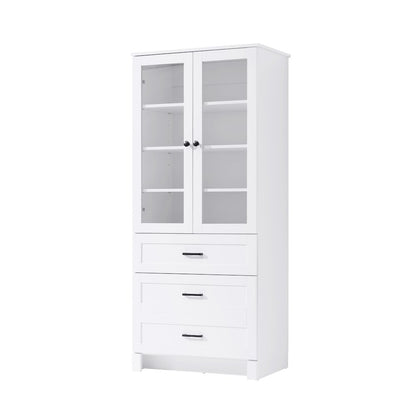 28 Inch Bath Storage Glass Cabinet  in White