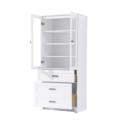 28 Inch Bath Storage Glass Cabinet  in White