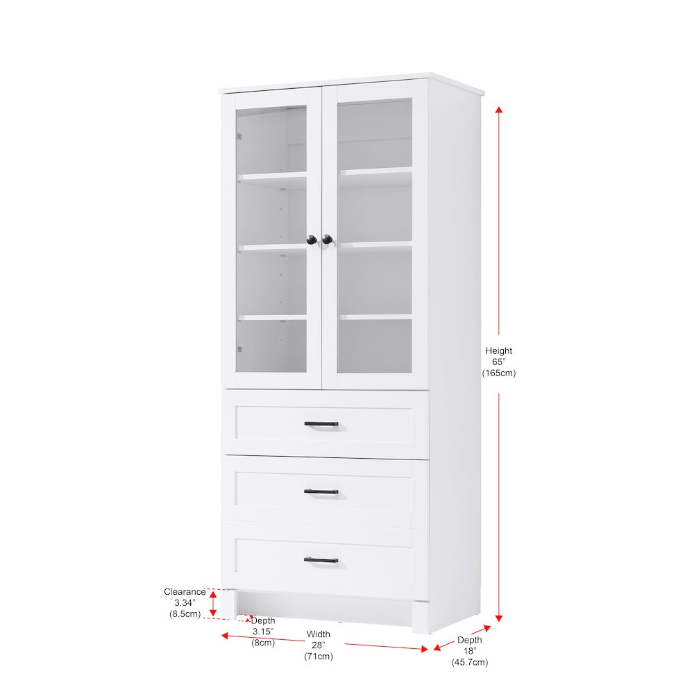 28 Inch Bath Storage Glass Cabinet  in White