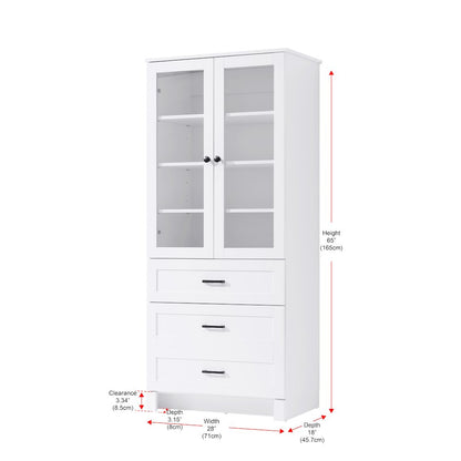 28 Inch Bath Storage Glass Cabinet  in White