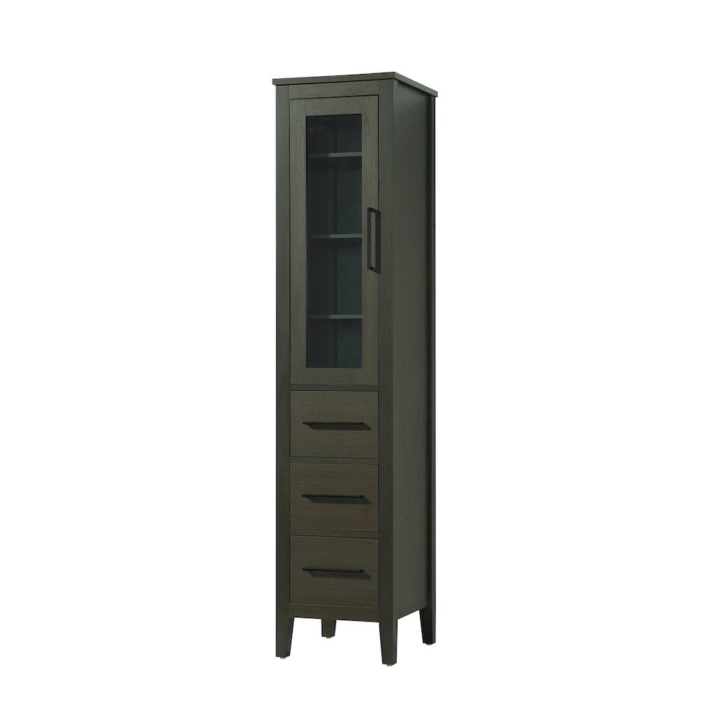 16 Inch Bath Storage Glass Cabinet in Mocha Brown
